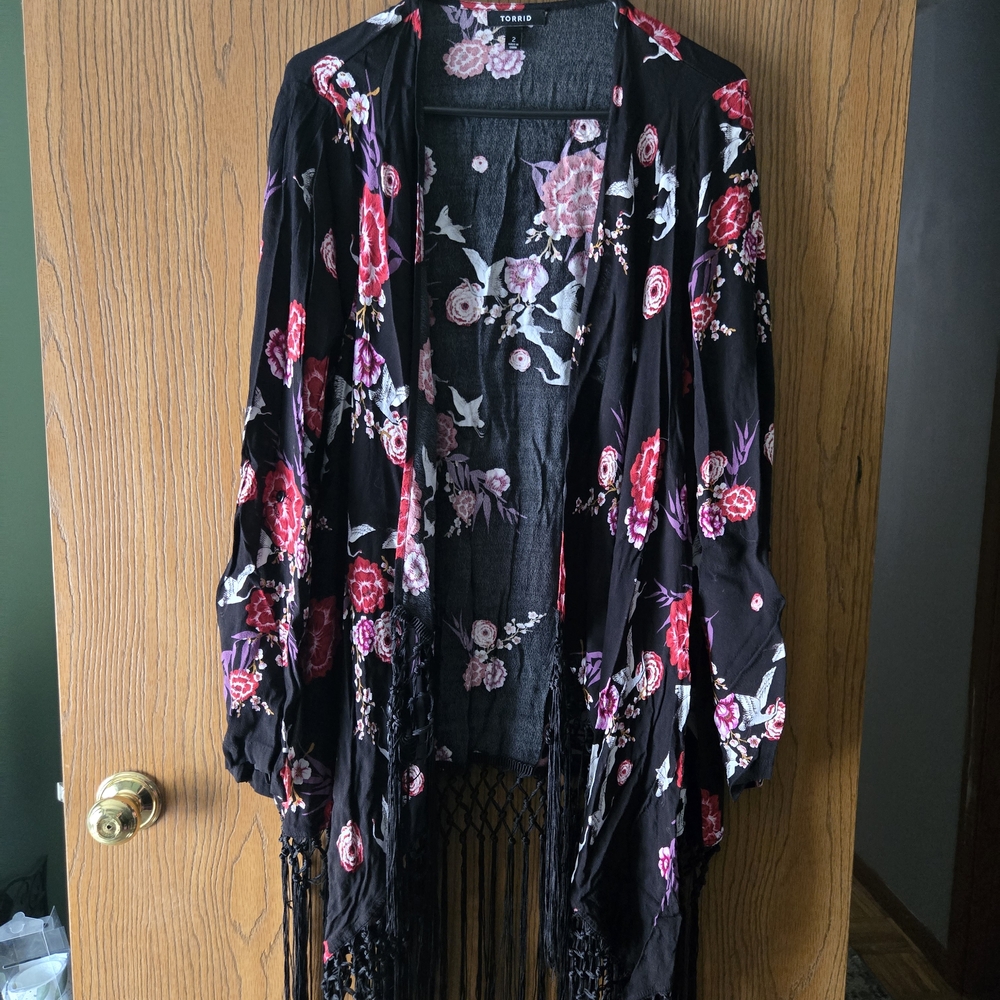 Floral Kimono with Fringe